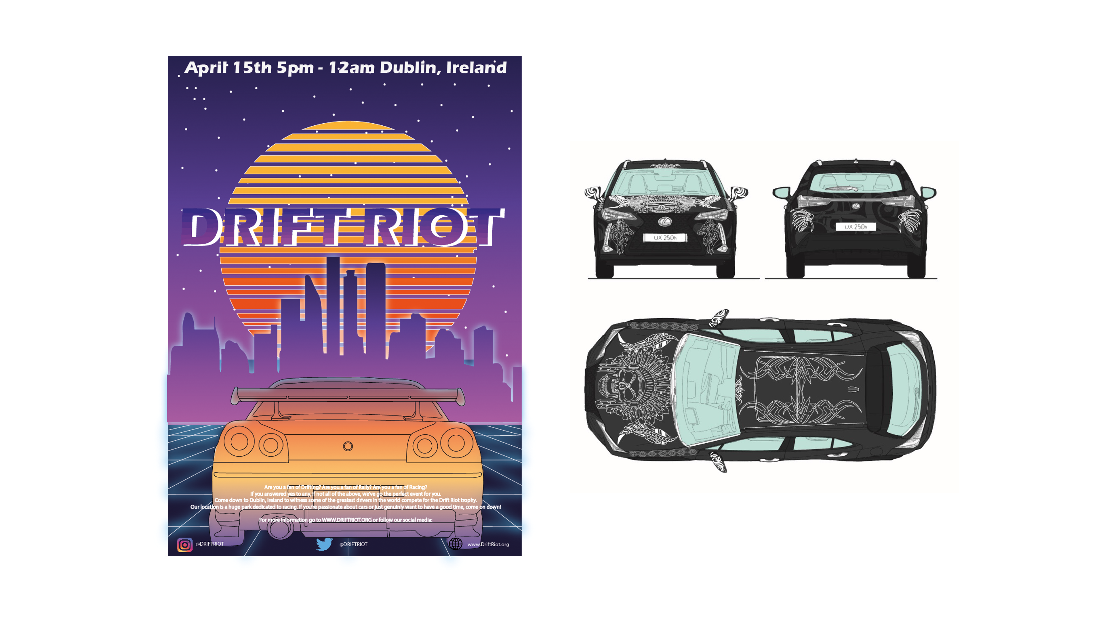 Kyra Cleeton - Drift Riot Poster & Lexus Competition Brief - Poster Design & Automtive Liverey