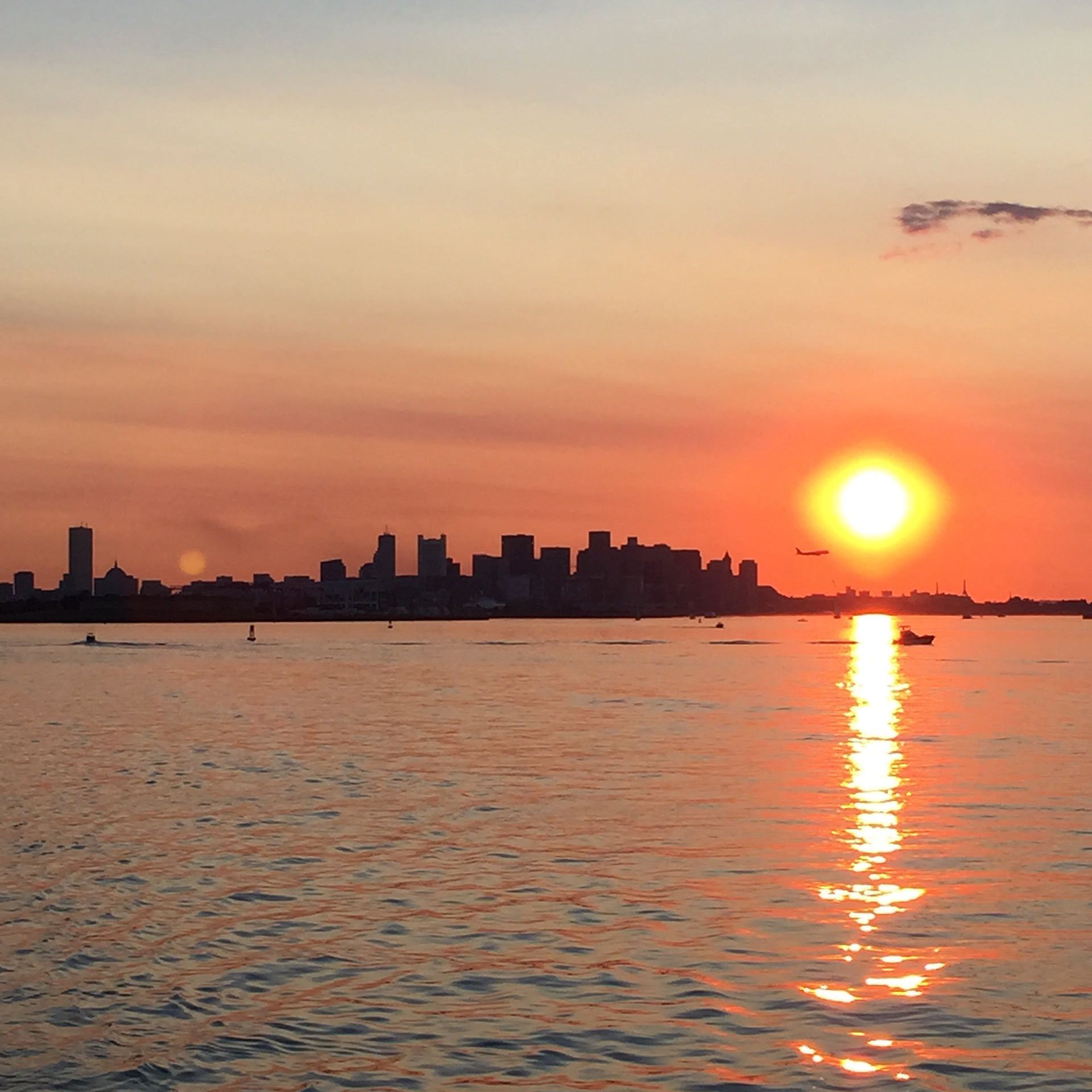 sunset on boston harbor