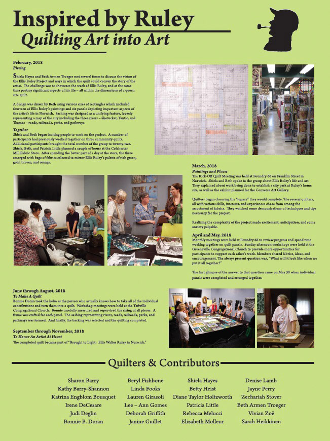 Museum Panel, 3"x4", September 2018. This panel was one of many featured at an Exhibition for a Norwich Artist, as part of a fundraiser for a Memorial Park. Experience in Large Scale Printing in InDesign and Photo Editing in Photoshop. For more information, and to see a video of the signs in the show, visit https://www.fox61.com/video/news/local/fox61-student-news-ellis-walter-ruley/520-ffaf3b87-d9f2-45bb-937c-94f0a85a1c3c