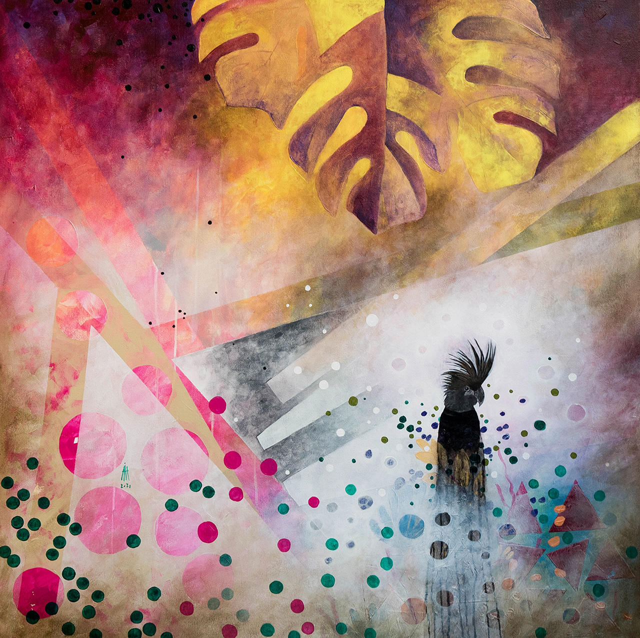 Parrot - mixed media/canvas 90cm/90cm 2020