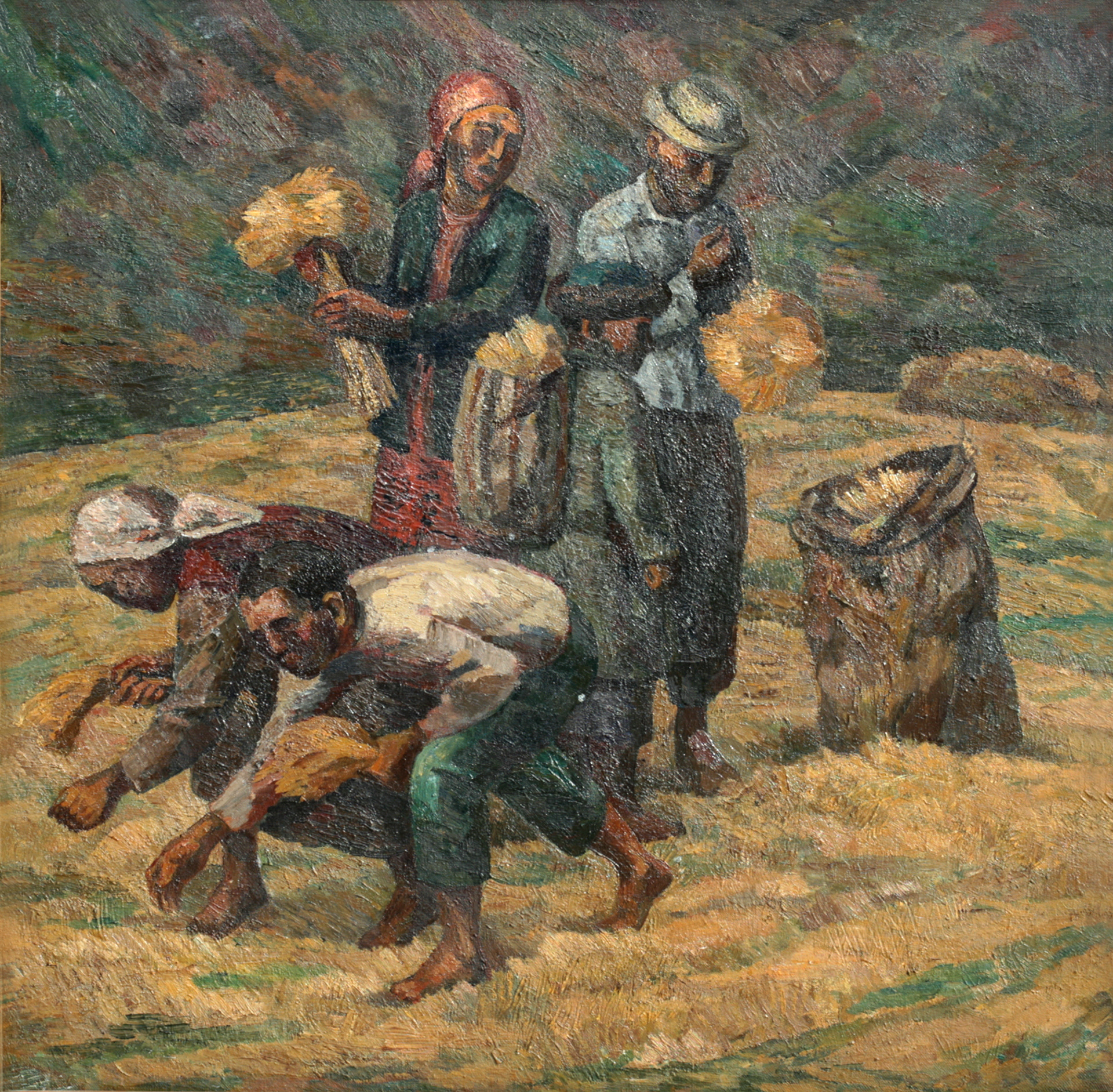 Годы войны. Сбор колосьев. 1975 г., х.м., 99х99