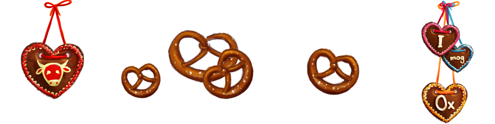 decorative elements: gingerbread hearts and pretzels