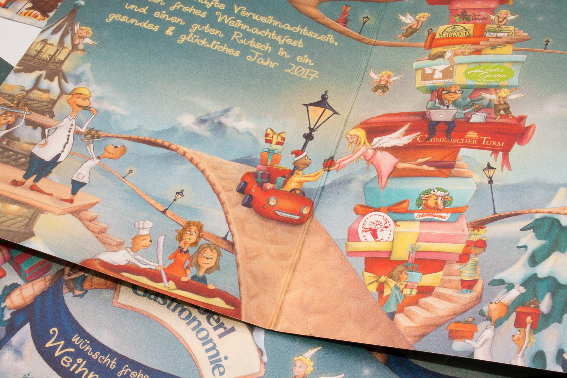 Close-up of the detailed illustrations