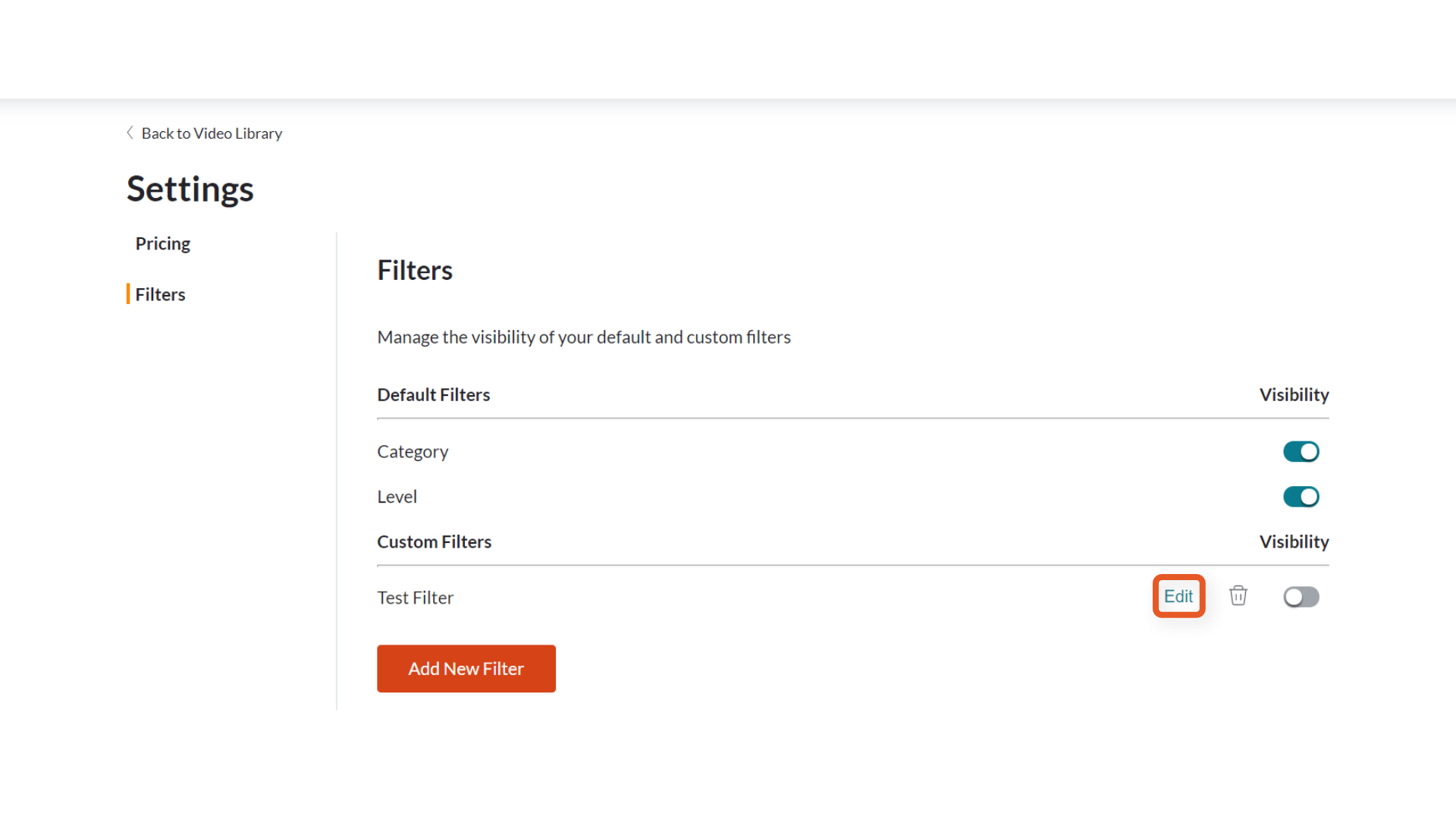 Deleting custom filters