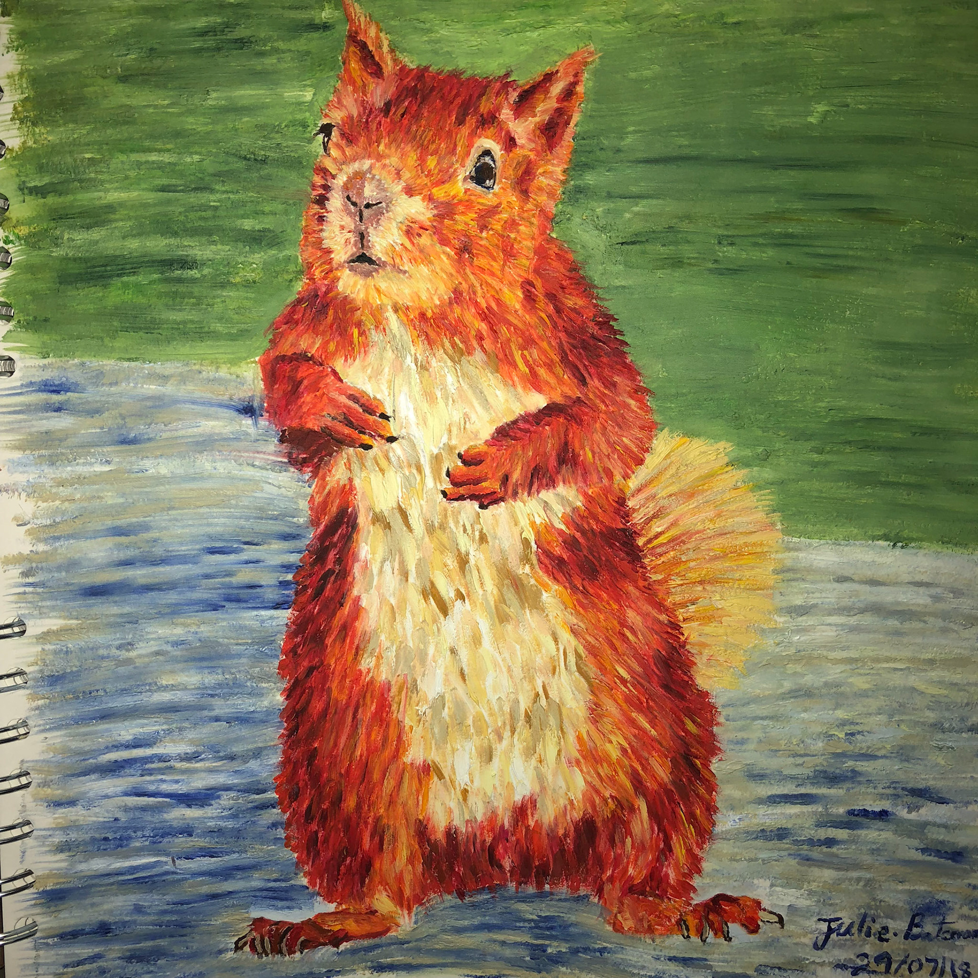 Red Squirrel from the gardens of the Garlic Farm in the Isle Of Wight Oil on Paper 07/2018