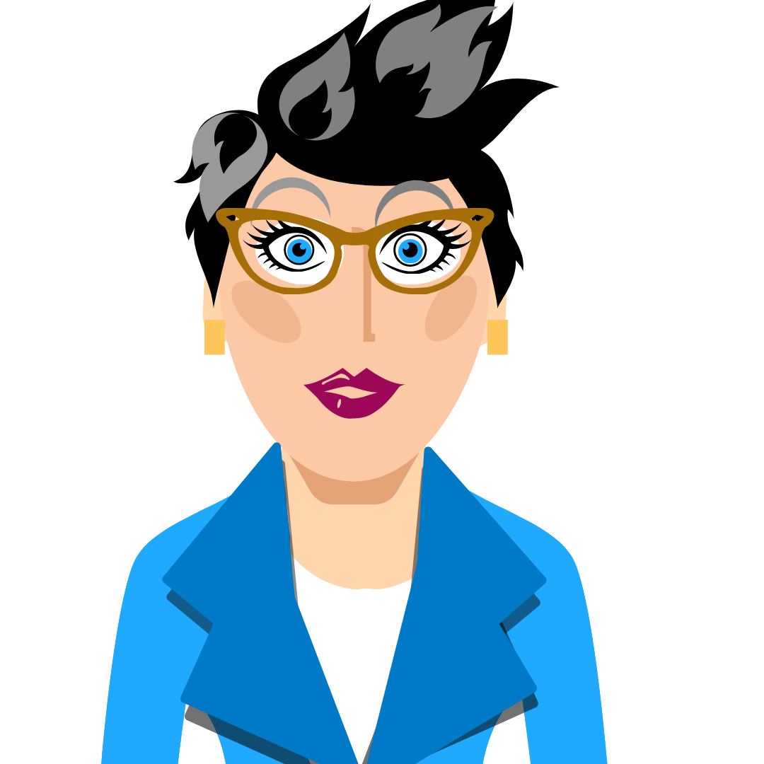Happy Middle Aged Woman with Funky Short black and Grey Hair