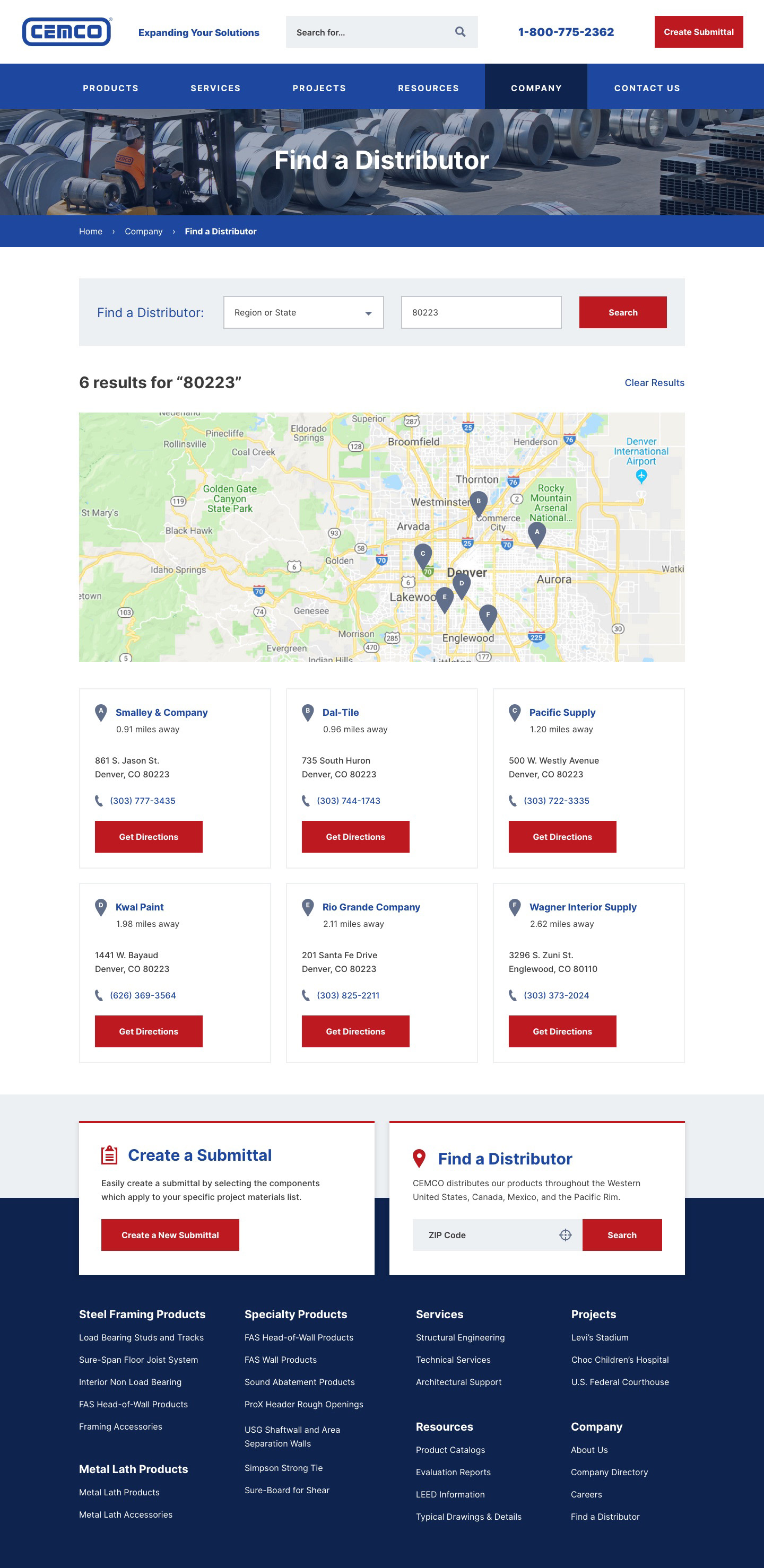 CEMCO — Find a Distributor Page Mockup