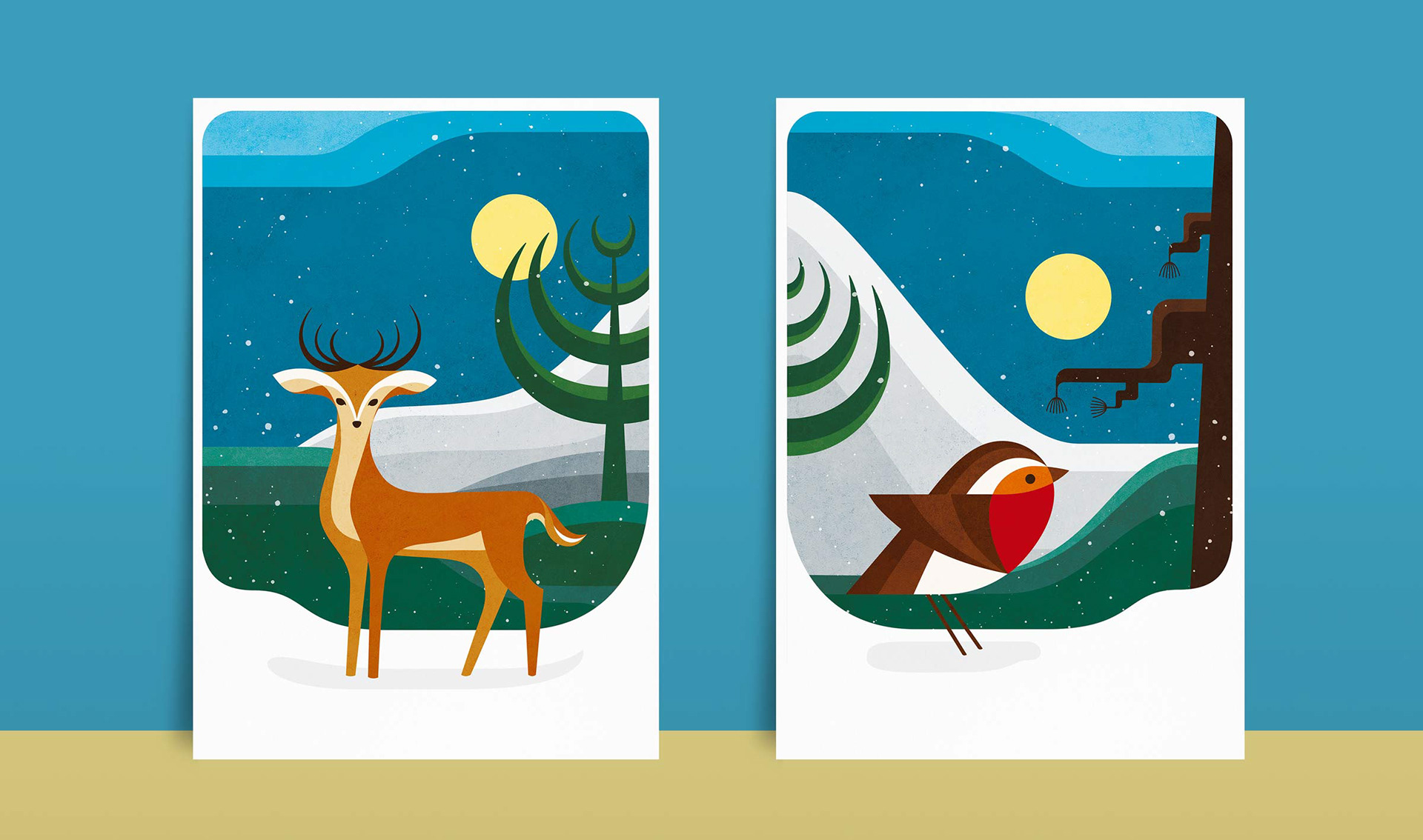 Ansichtkaarten - kerstkaarten - illustratie
