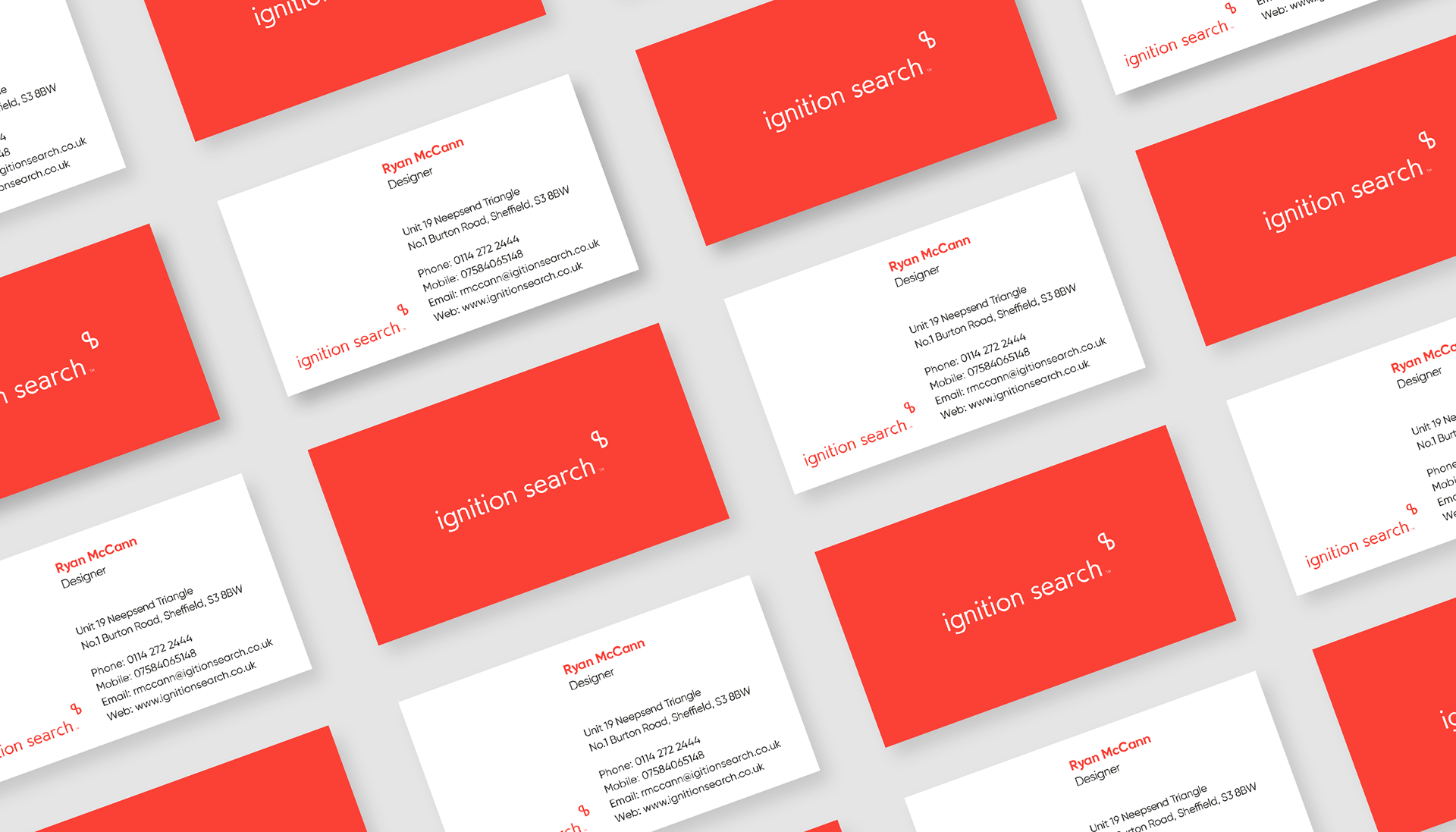 Repeated slanted Ignition Search business cards