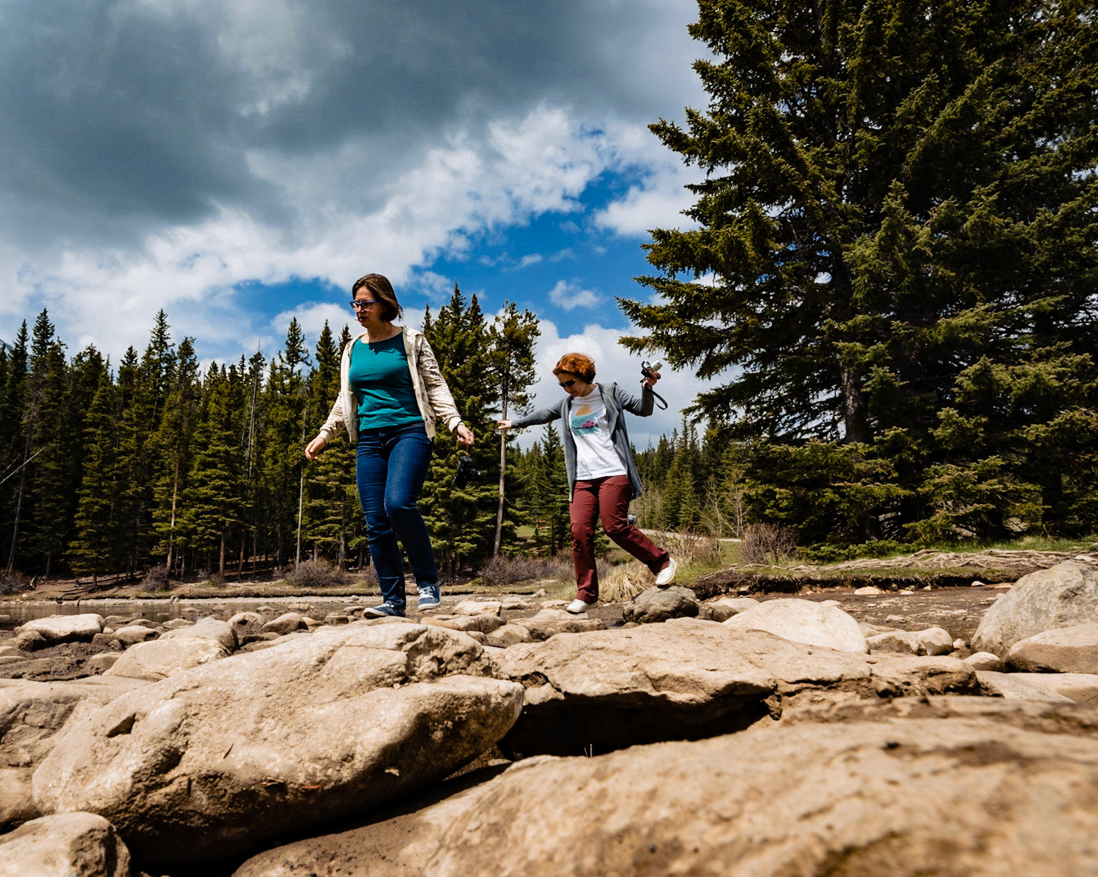 Jumping on the rocks at Two Jack Lake