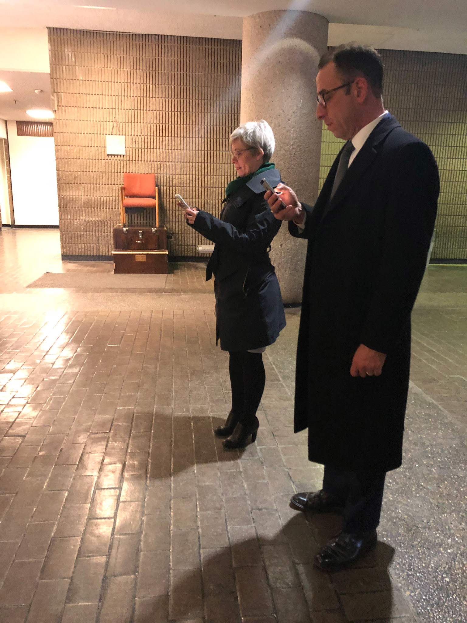 Annie O'Connell and Ted Shouse awaiting a verdict