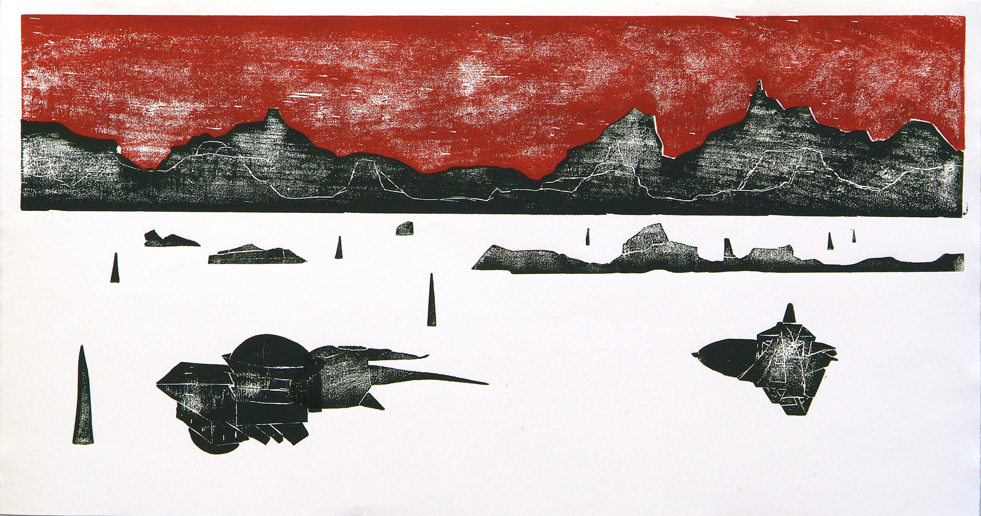 Badlands, woodcut, 2007, 41x78cm