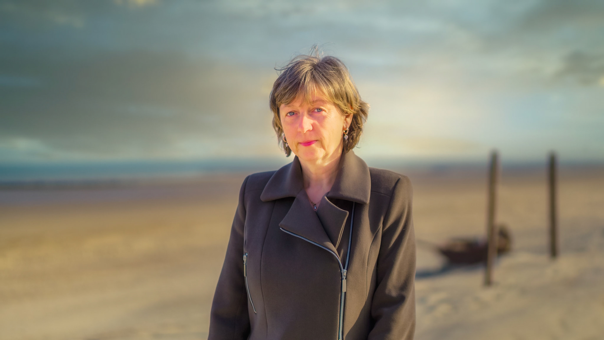 Adult female with scenic beach background