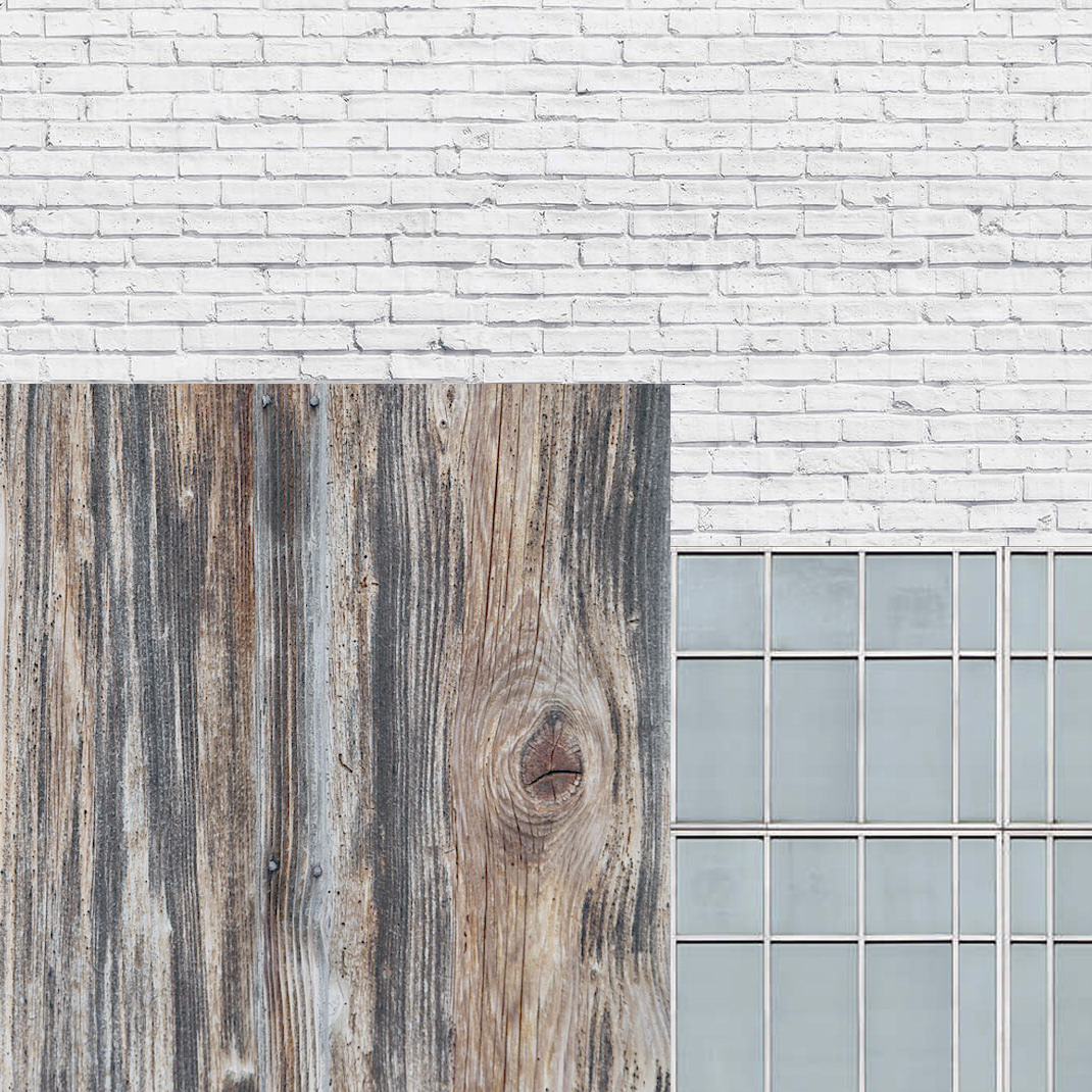 Brick, wood, glass