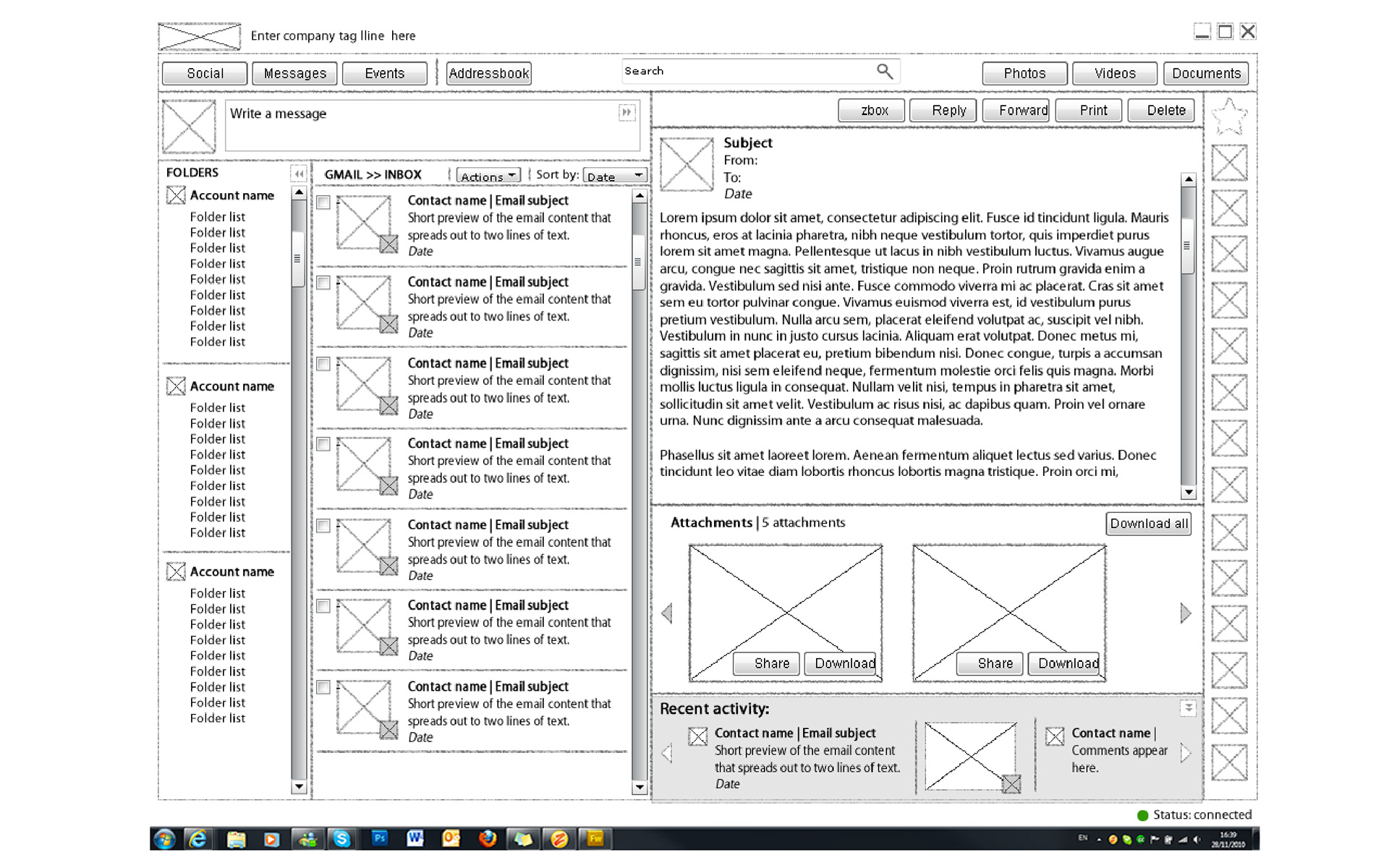 Wireframe of multimi desktop main view