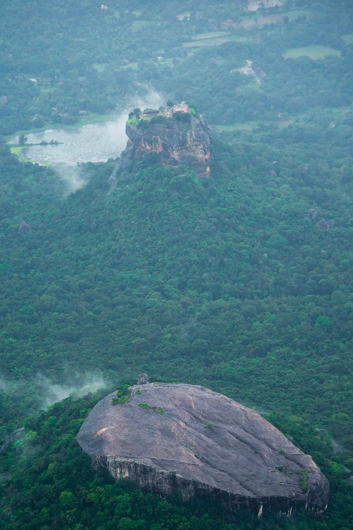 Sri Lanka, Sigiriya Rock Fortress, the Lion Rock, from the air