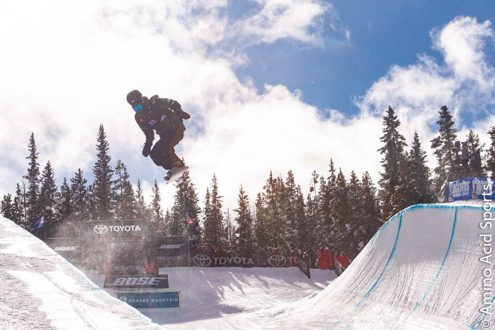 Ikko Anai of Japan tail grabs his 360* into his first hit at Copper's Hallfpipe