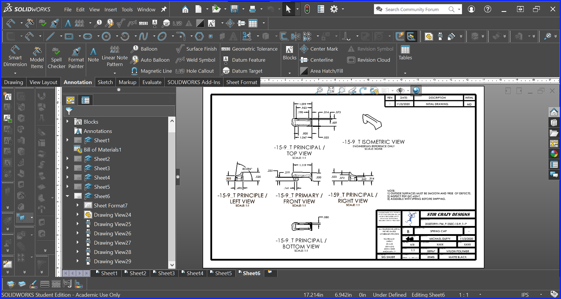 Upper Seat Drawing - Solidworks