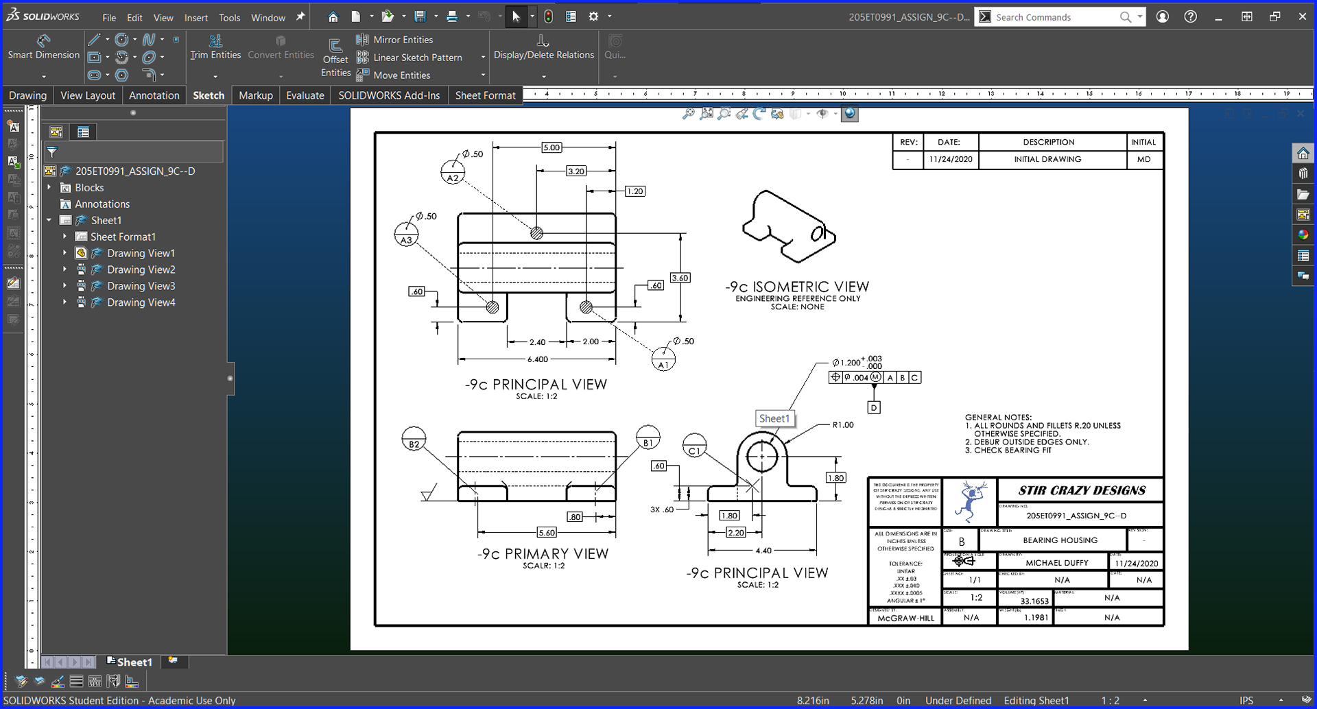 Part Drawing w/ GD&T - Solidworks