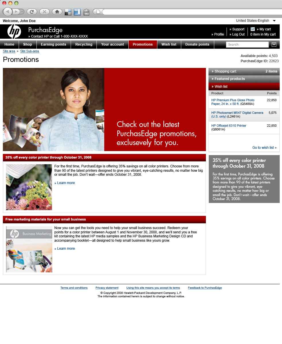 Promotions page