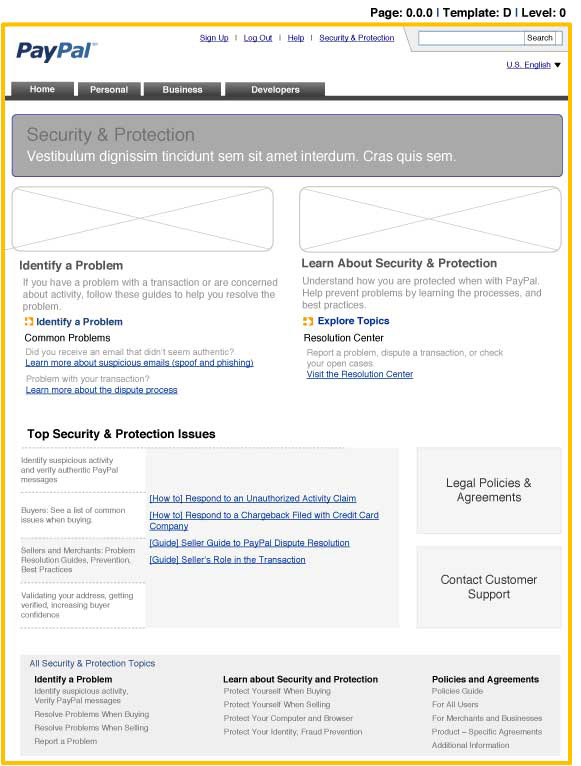 Wireframes for new pages