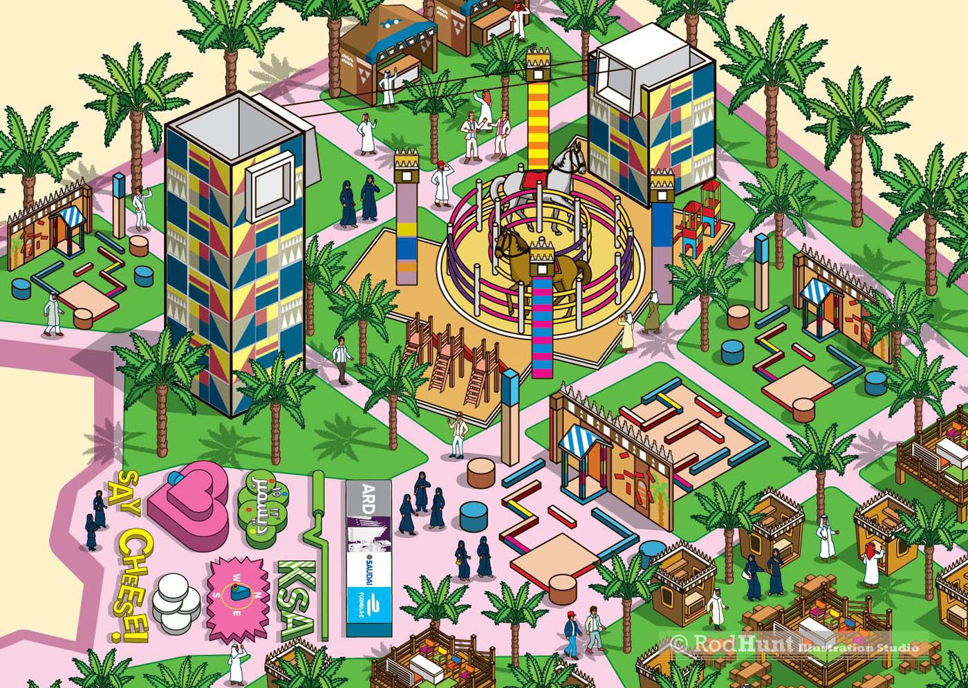 Theme Park Attractions Map Illustration