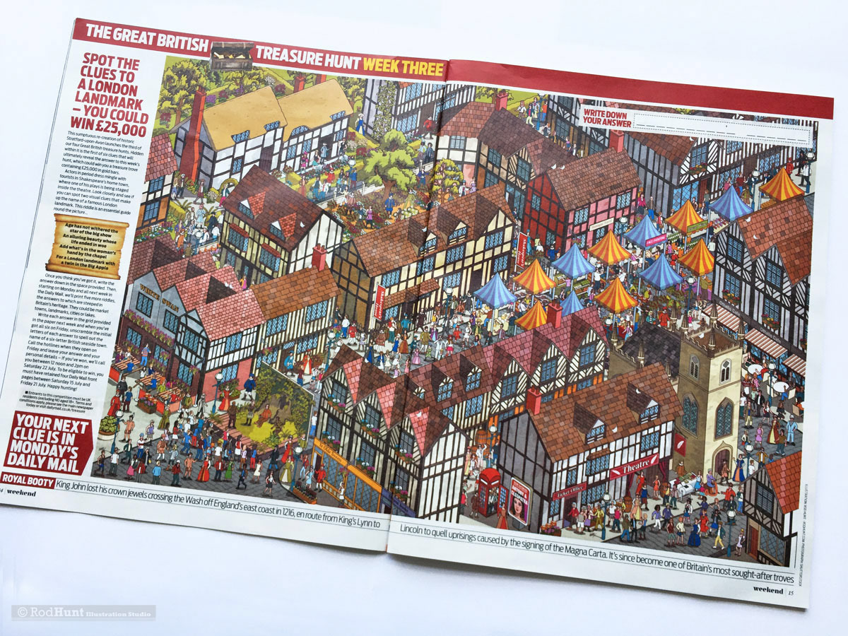 Stratford Upon Avon Highly Detailed Wimmelpicture, wimmelbilderbuch, wimmelbook, wimmelbild illustration