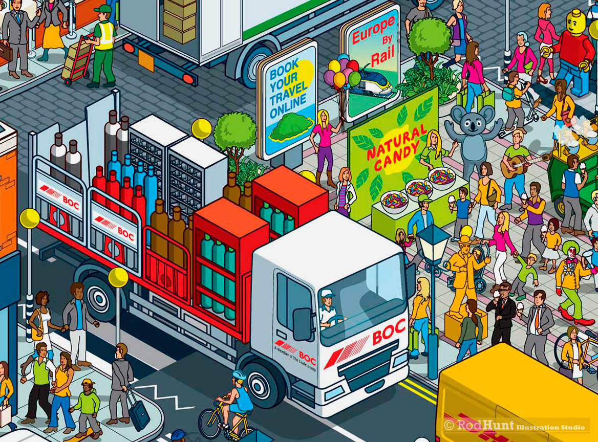 Busy Cityscape illustration for Social Media Marketing Campaign