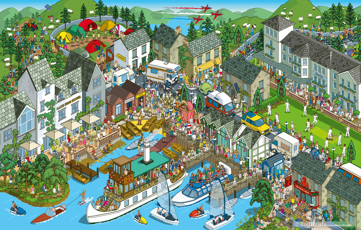 Isometric Illustrator - Lake District illustration - Wimmelpicture, wimmelbilderbuch, wimmelbook, wimmelbild