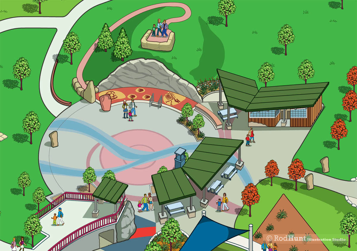 Rod Hunt was commissioned to create an illustrated visitors map for Centennial Center Park