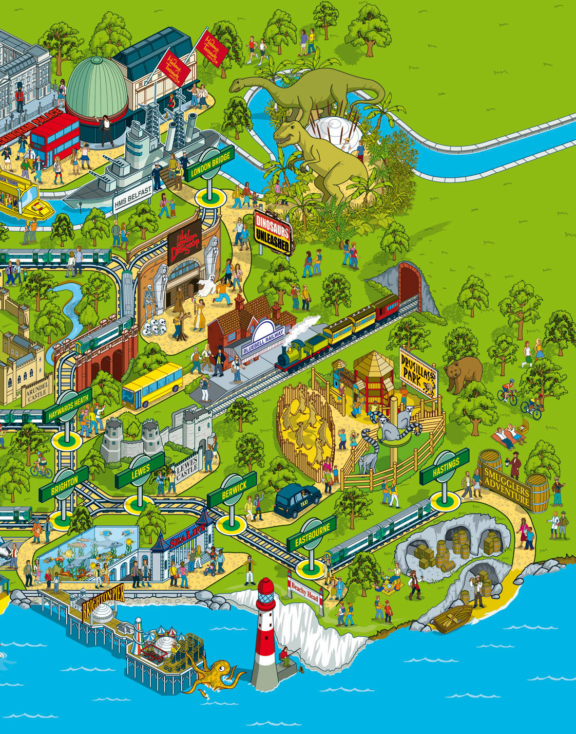 Map illustration - Tourist and Attractions Map of the South of England