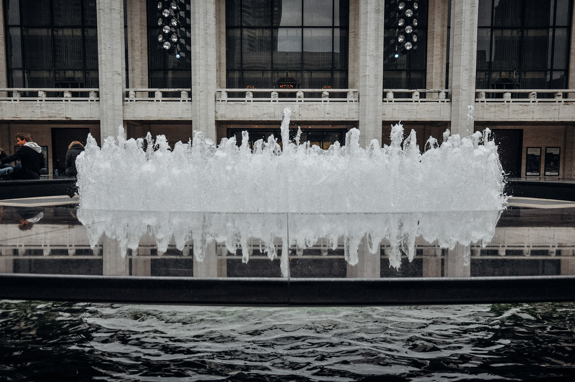 The David Koch Theater is in the background.  Lincon Center for the Performing Arts opened in 1962.