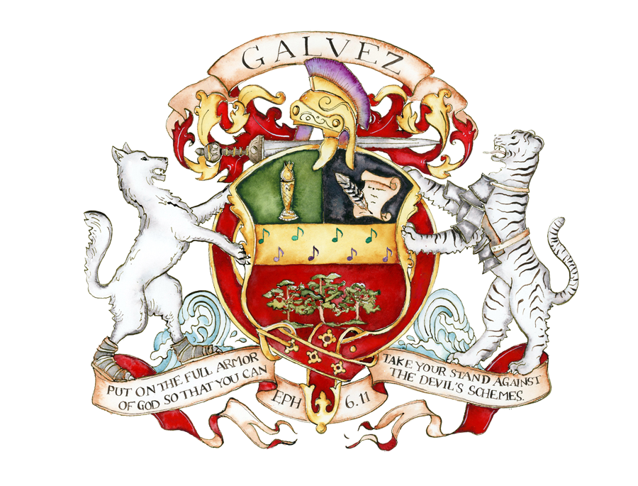 Hand painted family crests by Jamie Hansen - Galvez Crest