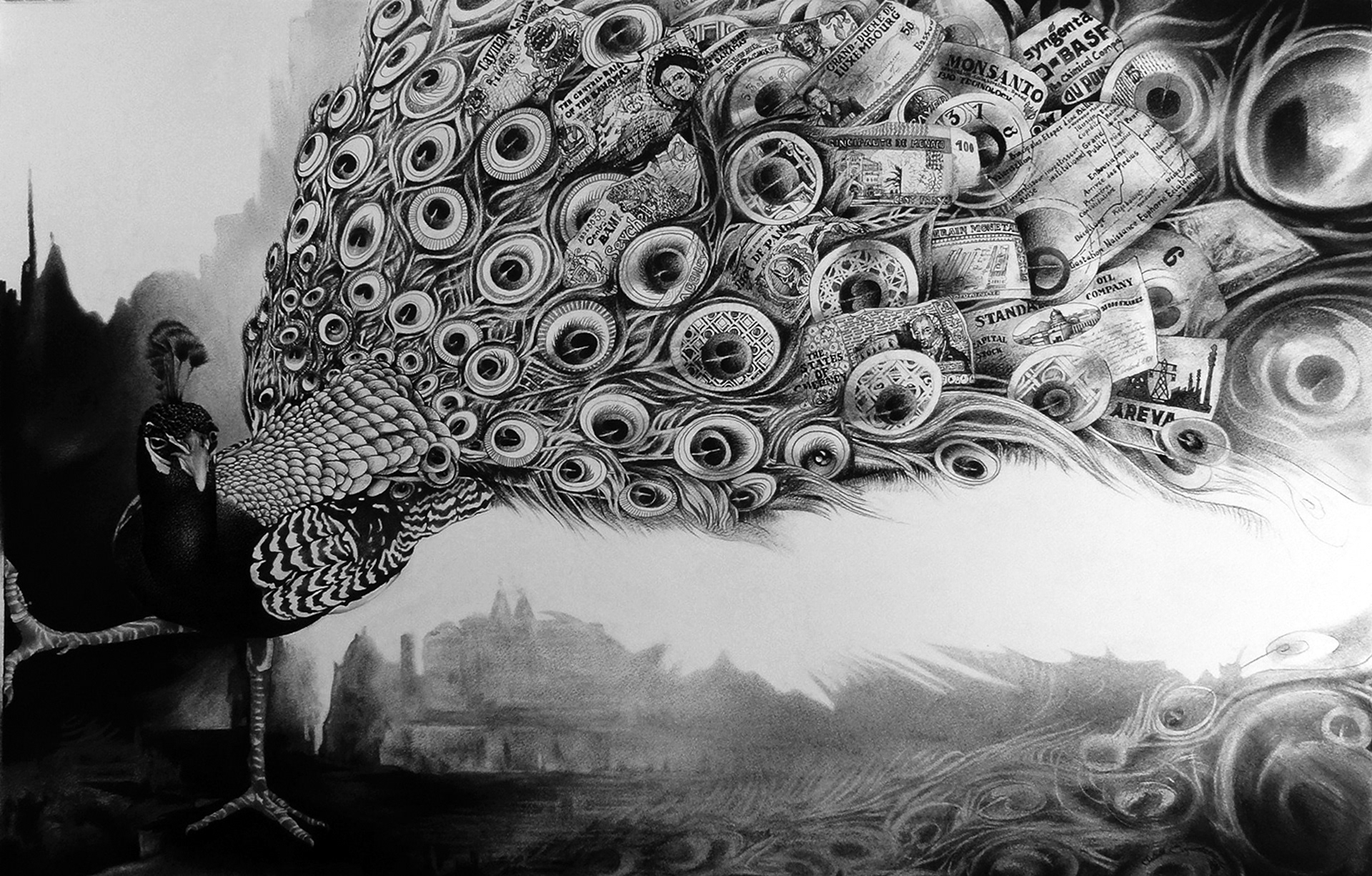 AUTANT EN EMPORTE LE PAON (2017) Technique mixte de crayons sur papier - 108x68 cm