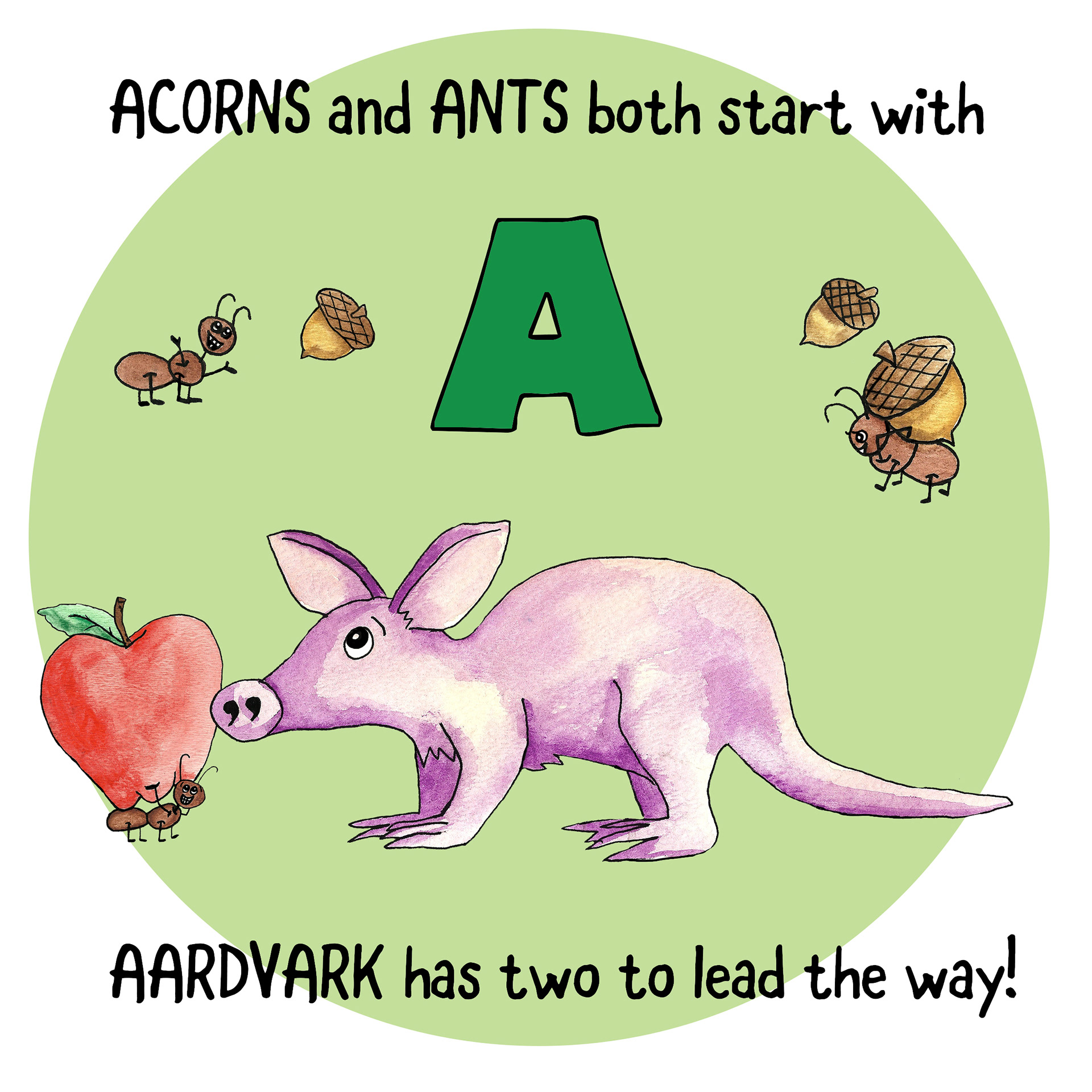 Page from Acorns, Bees & Cheddar Cheese - graphics: colored pencil & ink