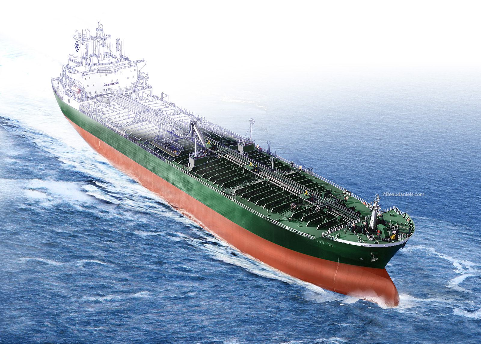 Drawn to realistic technical illustration of a Tanker.