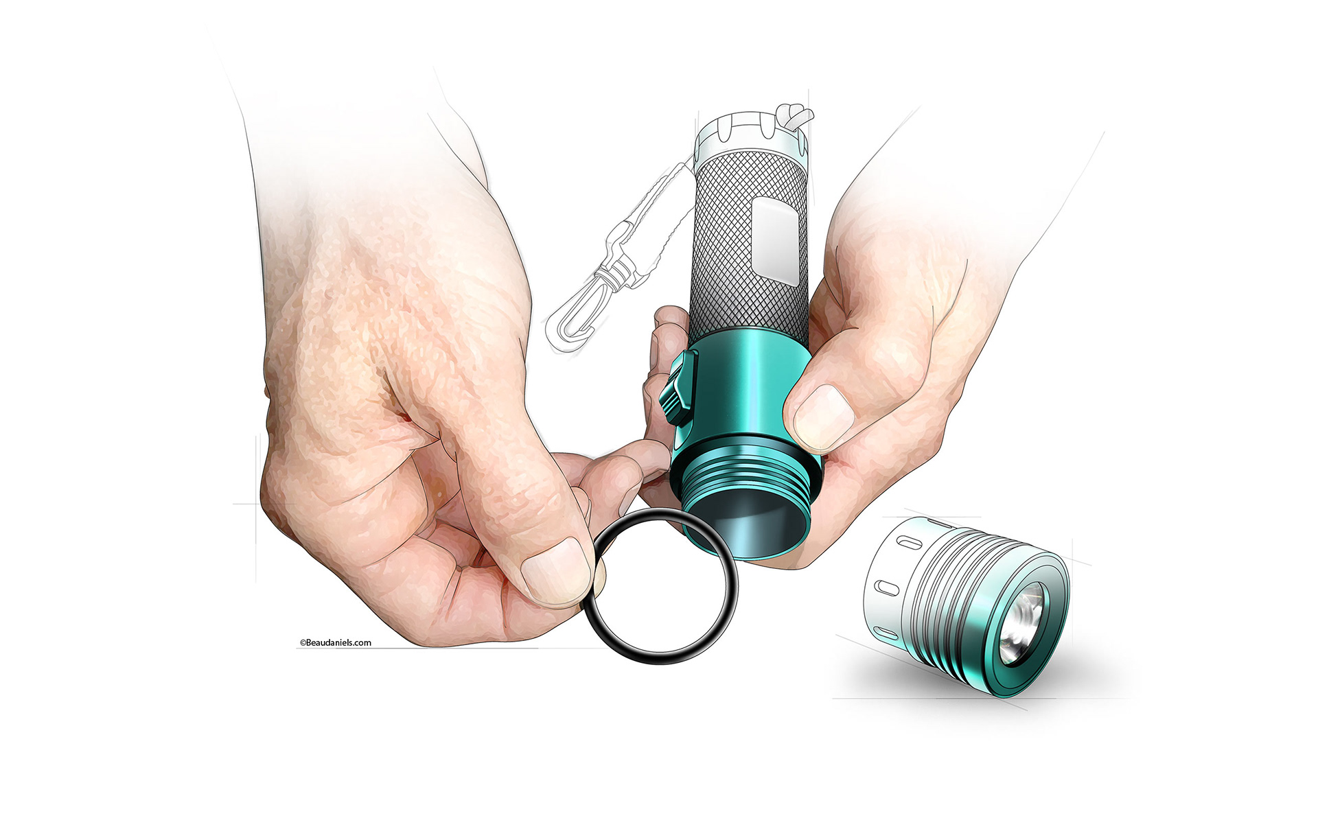 Replacing an "O" ring in a flashlight.