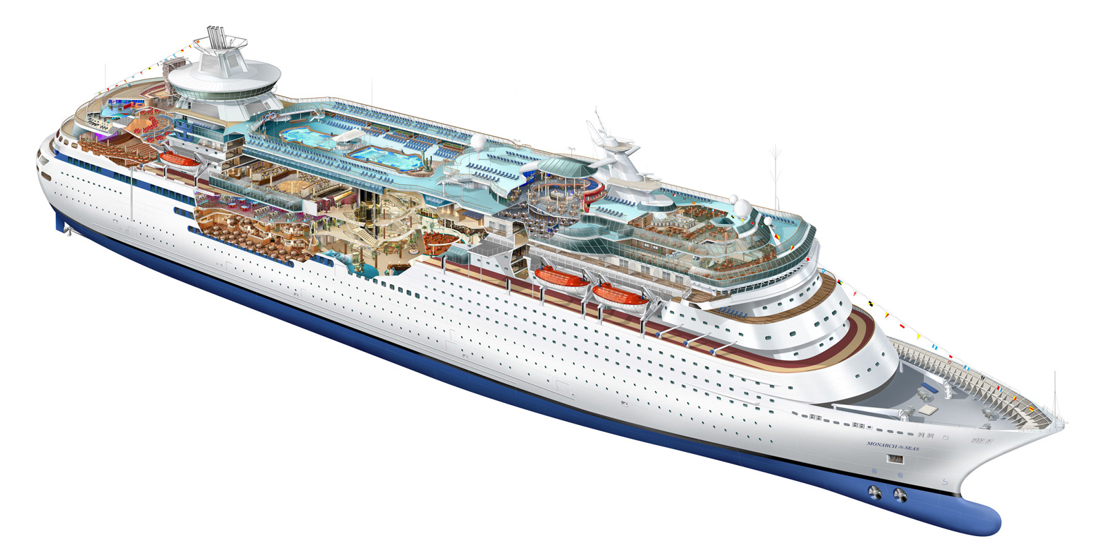 Royal Caribbean, Monarch of the Seas, cutaway illustration. Color render in Adobe Photoshop.