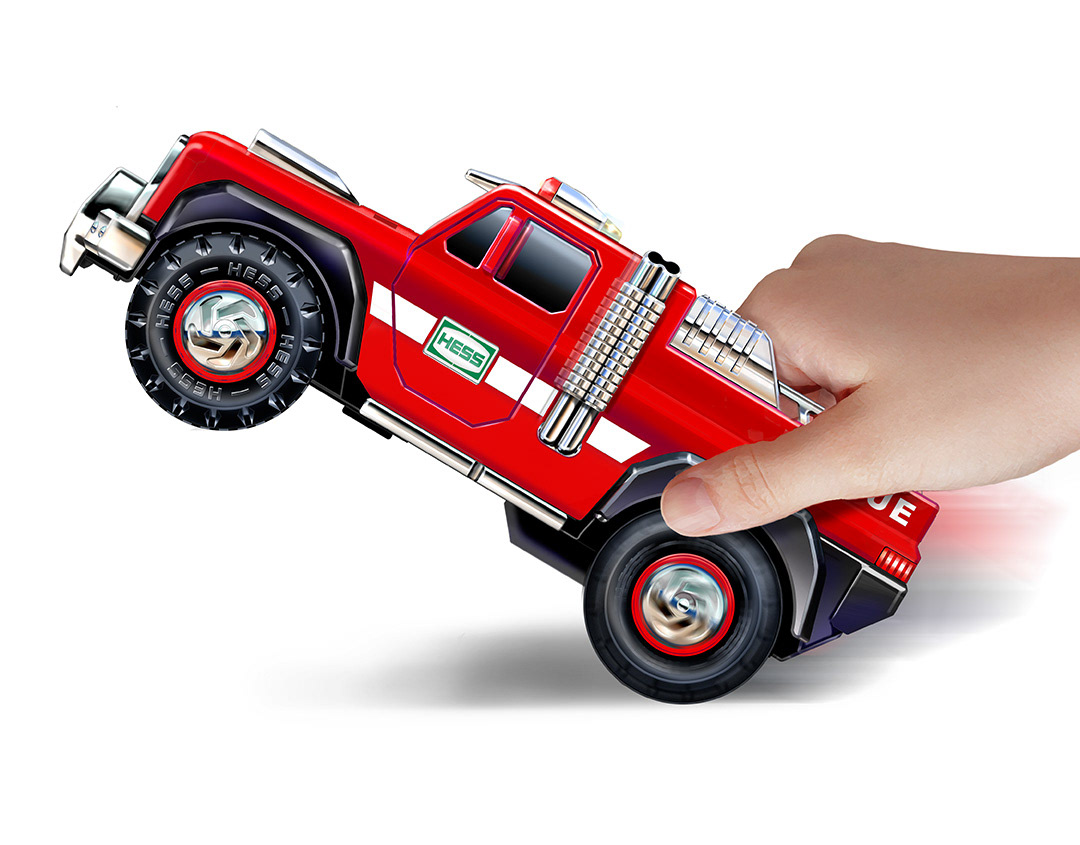 Hess SUV toy, hand push spot illustration