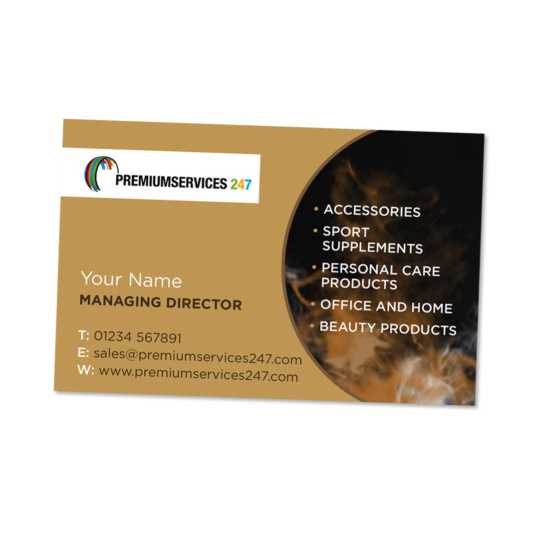 Business cards, chosen from a set of design options presented, to tie in to the clients existing website and new flyers