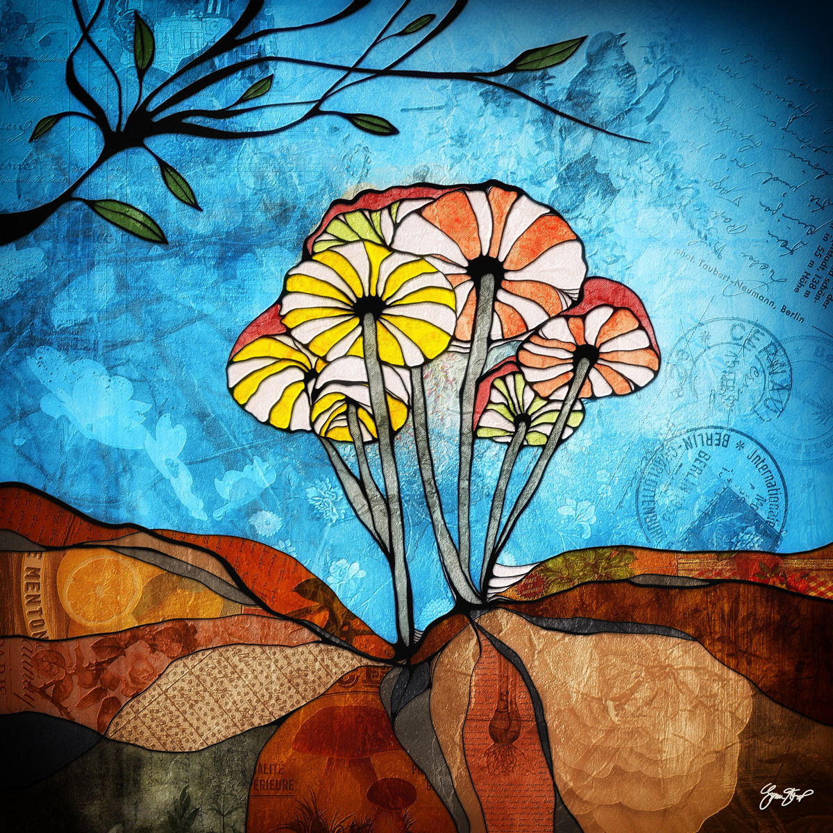 Mixed media collage art by Gina Startup