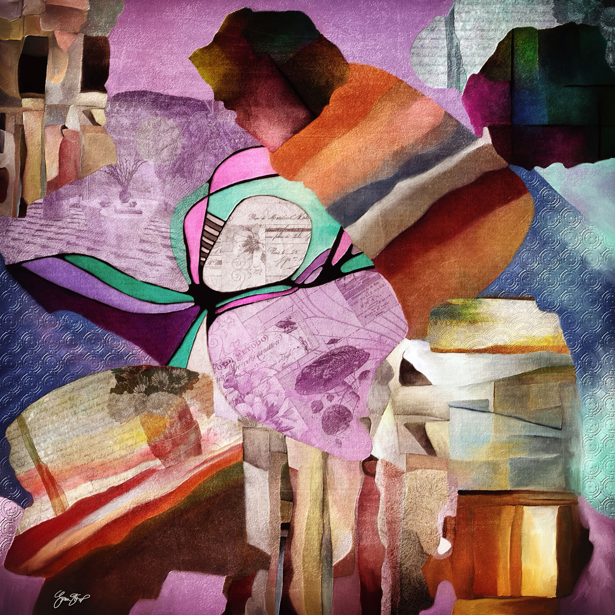 Mixed media collage art by Gina Startup