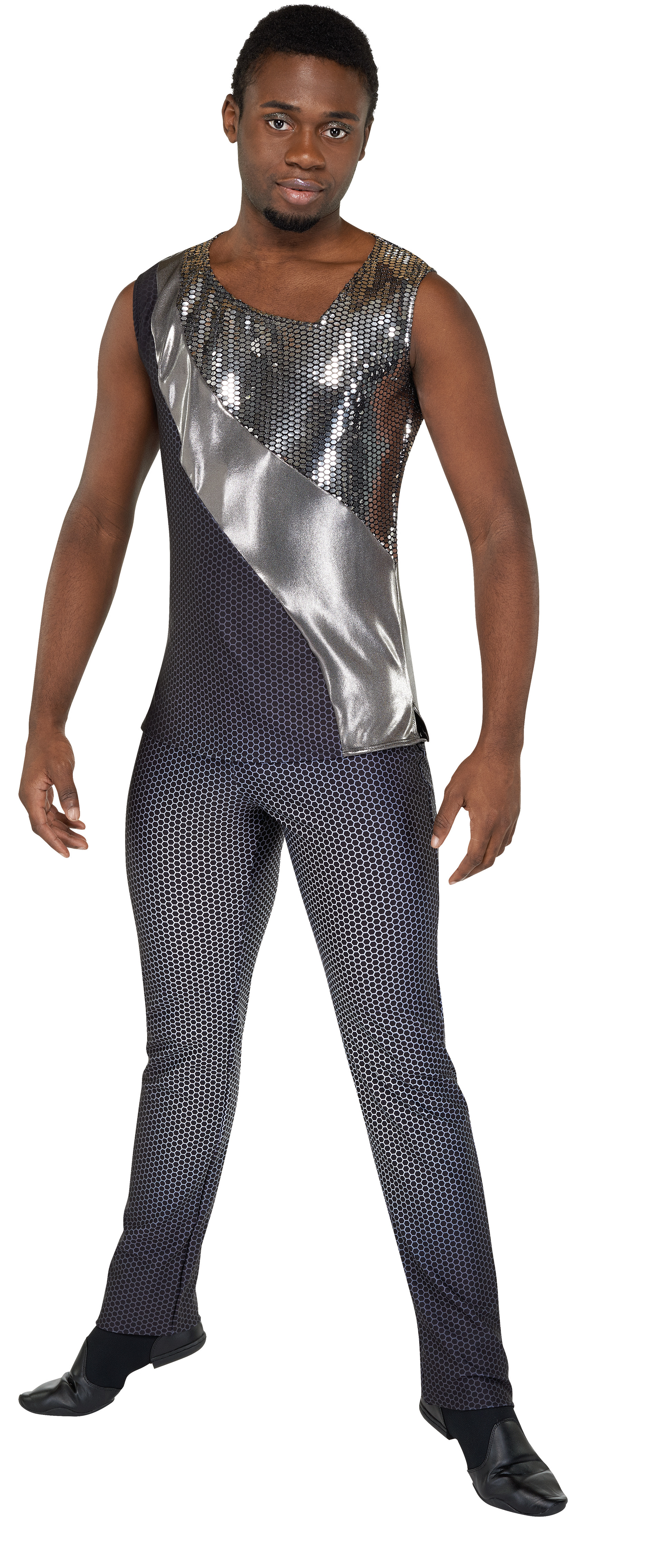 male, silver armor, gunmetal mystique hybrid. separate pants.