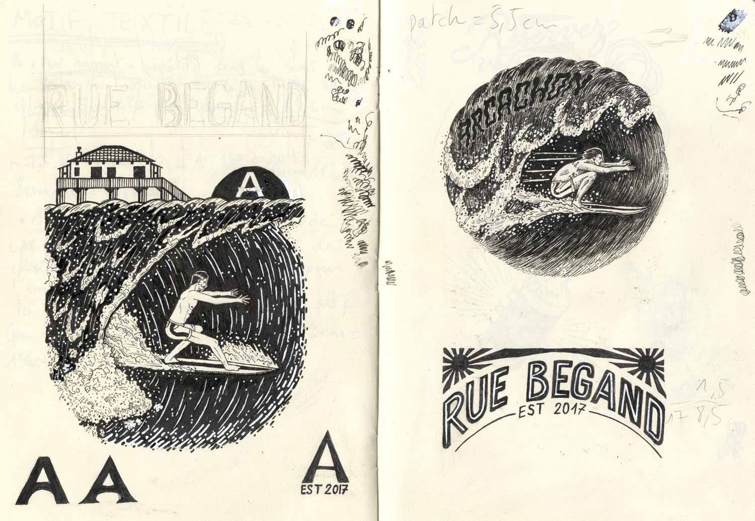 Planche originale de dessins pour le motif textile de Rue Begand