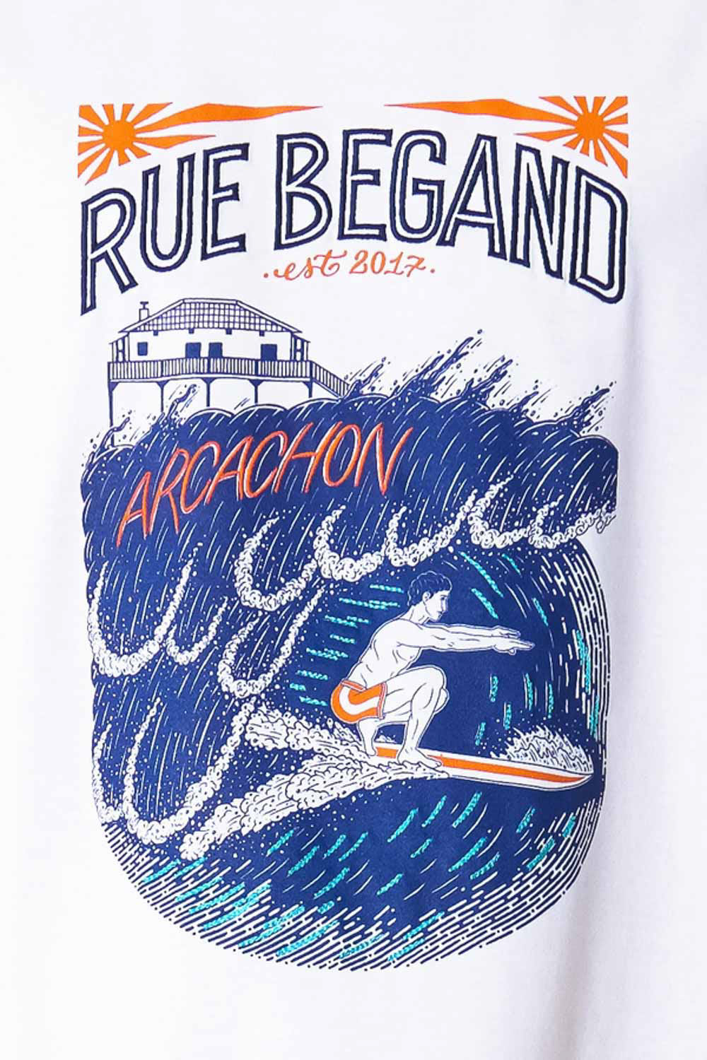 Shooting du motif textile sur T-shirt de la collection printemps-été 2019 pour Rue Begand