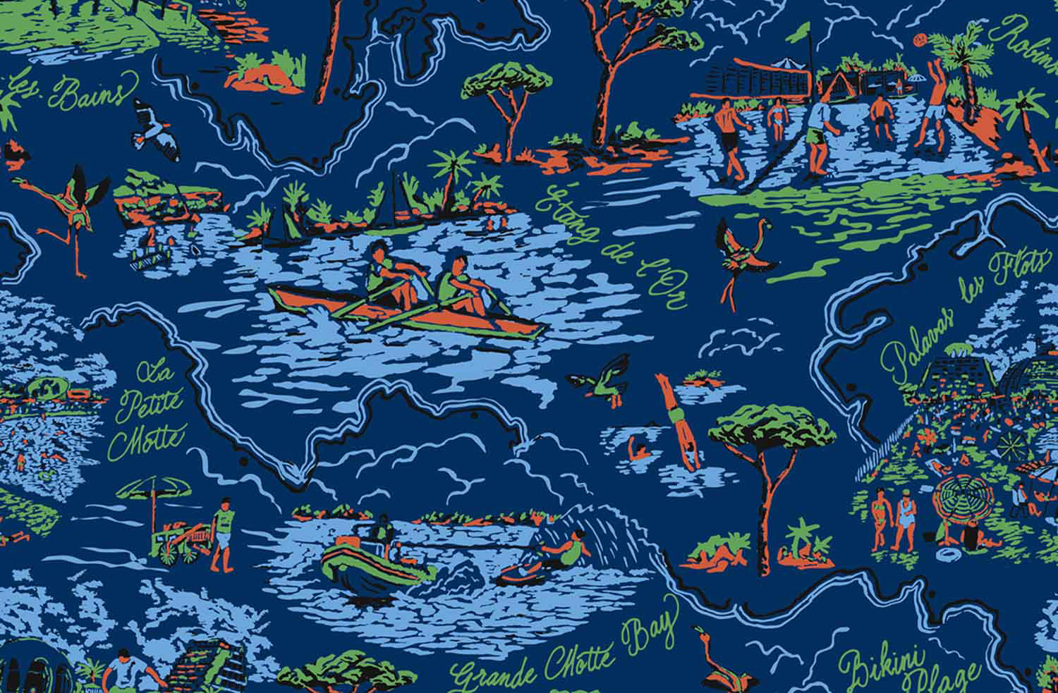 Détail de l'illustration du motif textile La Grande Motte pour la collection Automne-Hiver 2018 de Robinson les Bains